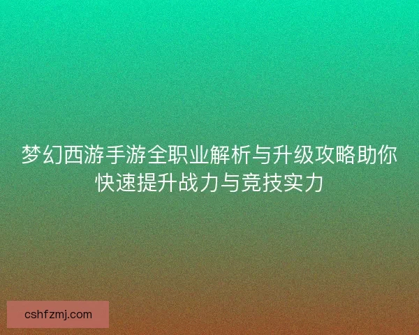 梦幻西游手游全职业解析与升级攻略助你快速提升战力与竞技实力