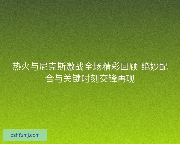 热火与尼克斯激战全场精彩回顾 绝妙配合与关键时刻交锋再现
