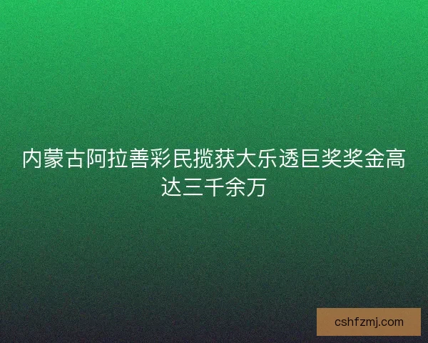 内蒙古阿拉善彩民揽获大乐透巨奖奖金高达三千余万