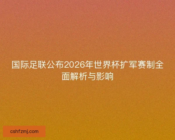 国际足联公布2026年世界杯扩军赛制全面解析与影响