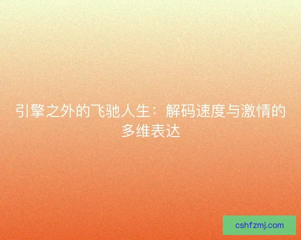 引擎之外的飞驰人生：解码速度与激情的多维表达
